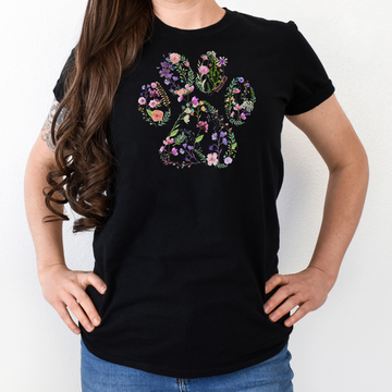 Floral Dog Paw Print T-Shirt
