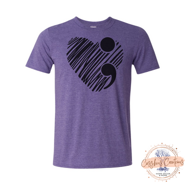 Heart Semicolon T-Shirt Gildan Softstyle Heather Purple