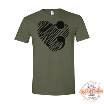 Heart Semicolon T-Shirt Gildan Softstyle Heather Military Green