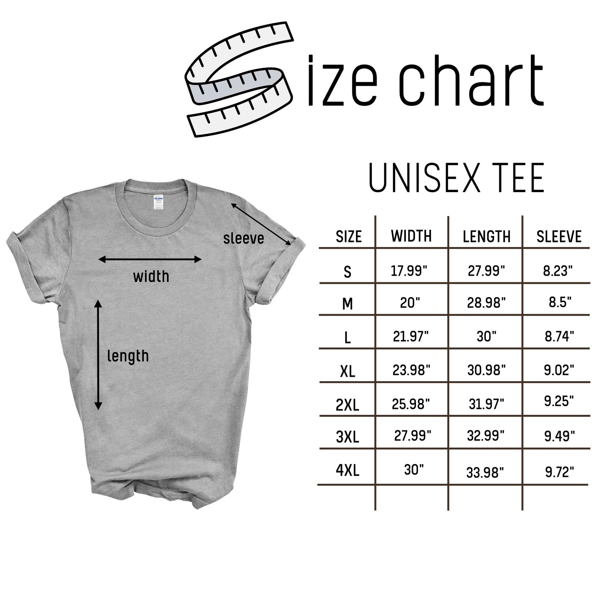 Gildan Unisex T-Shirt Size Chart